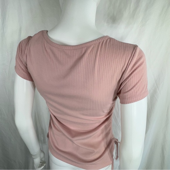 Wild Fable Dusty Rose Ribbed Side Drawstring Short Sleeve Tee - Picture 5 of 7